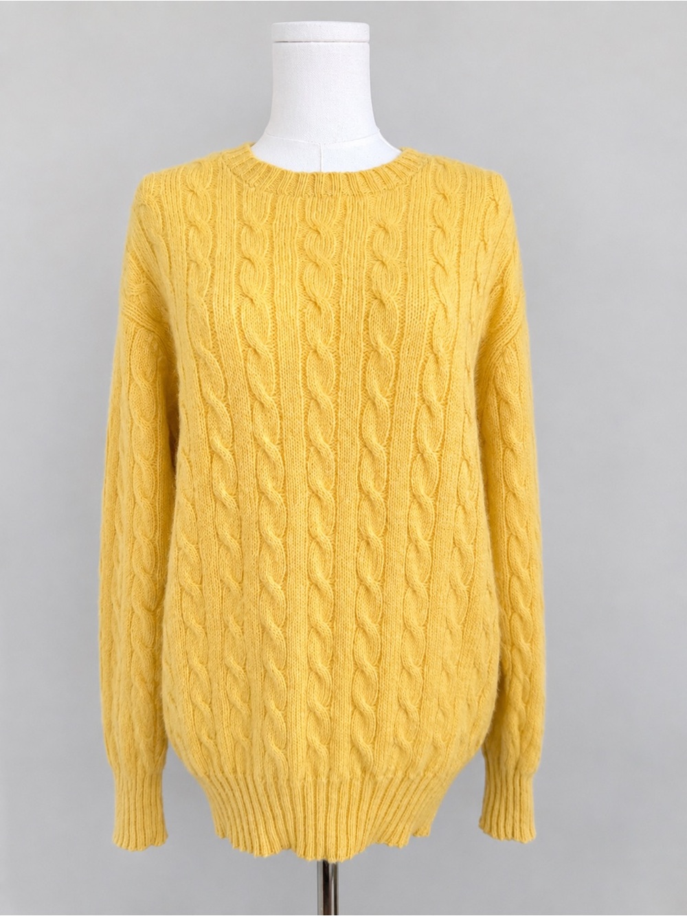 Quissett Cove Shetland Wool Aran Style Cable Knit Sweater Yellow M